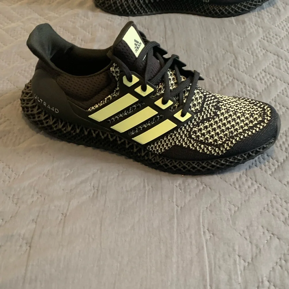 Adidas Black and Yellow Athletic Shoes with Mesh Upper - Picture 2 of 6